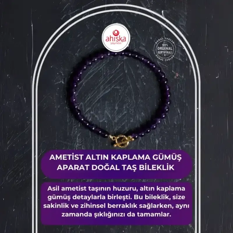 Sertifikalı Ametist Altın Kaplama Gümüş Aparat Doğal Taş Bileklik - 2