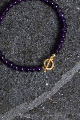 Sertifikalı Ametist Altın Kaplama Gümüş Aparat Doğal Taş Bileklik - 2