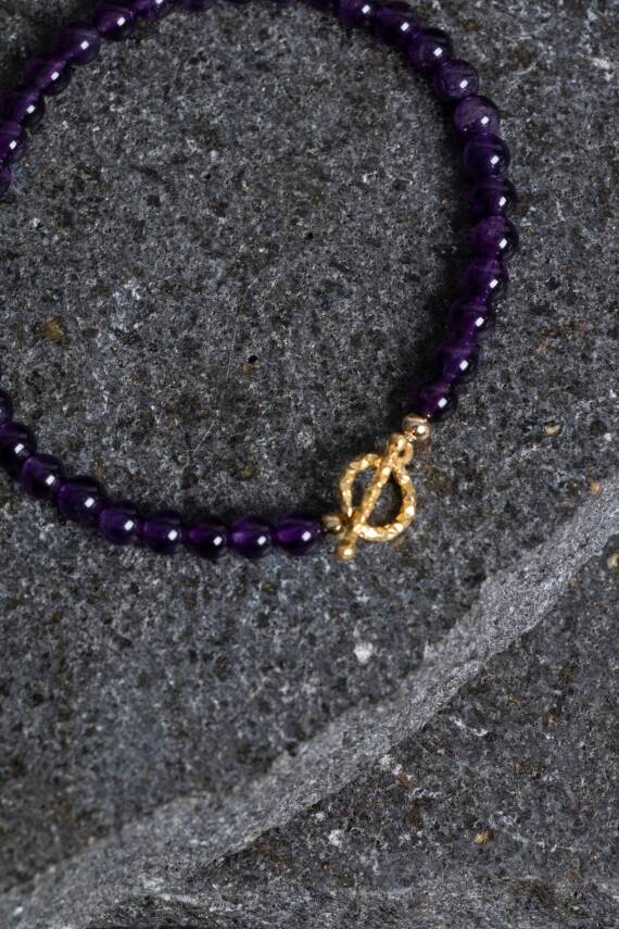 Sertifikalı Ametist Altın Kaplama Gümüş Aparat Doğal Taş Bileklik - 2