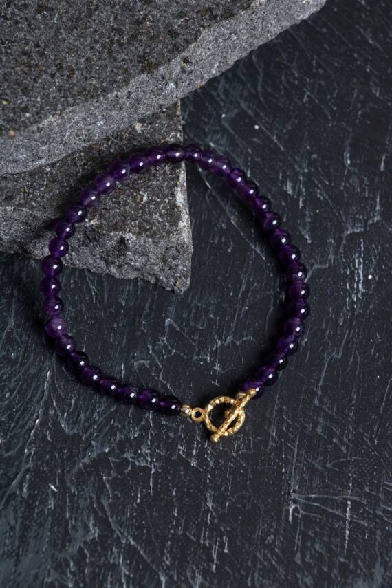 Sertifikalı Ametist Altın Kaplama Gümüş Aparat Doğal Taş Bileklik - 4