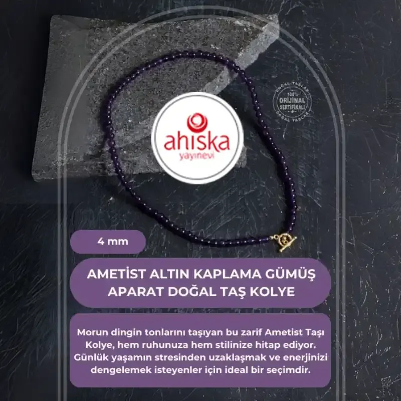 Sertifikalı Ametist Altın Kaplama Gümüş Aparat Doğal Taş Kolye - 2