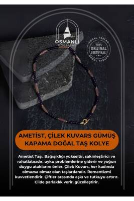Sertifikalı Ametist, Çilek Kuvars Gümüş Kapama Doğal Taş Kolye - Osmanlı Doğaltaş