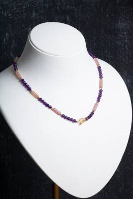 Sertifikalı Ametist, Çilek Kuvars Gümüş Kapama Doğal Taş Kolye - 2