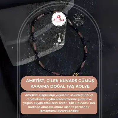 Sertifikalı Ametist, Çilek Kuvars Gümüş Kapama Doğal Taş Kolye - Doğal Taş (1)