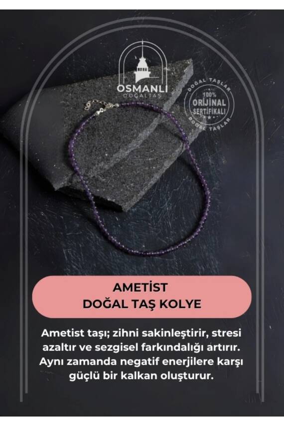Sertifikalı Ametist Doğal Taş Kolye - 2
