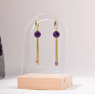 Sertifikalı Ametist Doğal Taşlı Zincir Detaylı Gümüş Küpe - Osmanlı Doğaltaş