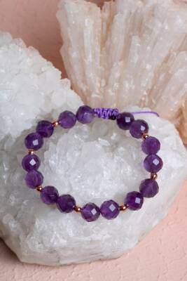 Sertifikalı Ametist Fasetli Doğal Taş Makrome Bileklik - Osmanlı Doğaltaş