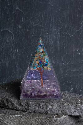 Sertifikalı Ametist & Genel Çakra Ağaçlı Piramit - Osmanlı Doğal Taş