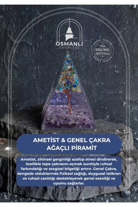 Sertifikalı Ametist & Genel Çakra Ağaçlı Piramit - 2