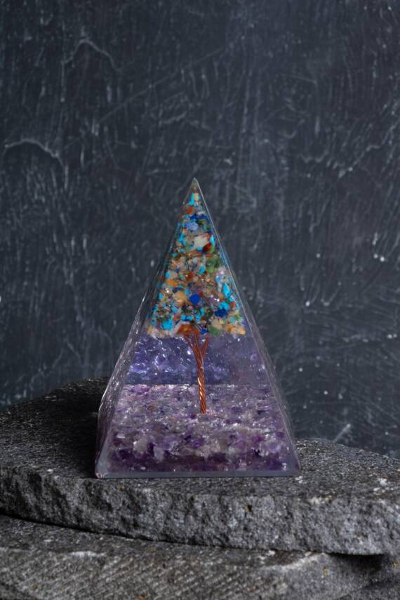 Sertifikalı Ametist & Genel Çakra Ağaçlı Piramit - 1