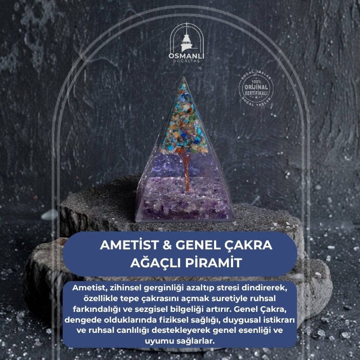 Sertifikalı Ametist & Genel Çakra Ağaçlı Piramit - 2