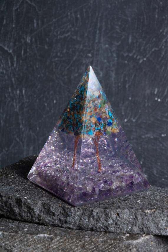 Sertifikalı Ametist & Genel Çakra Ağaçlı Piramit - 3