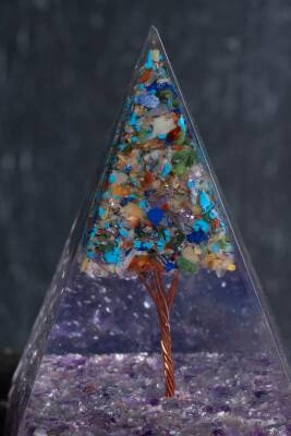 Sertifikalı Ametist & Genel Çakra Ağaçlı Piramit - 5