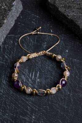 Sertifikalı Ametist, Güneş Taşı, Florit ve Hematit Doğal Taş Makrome Bileklik (SK:157) - Osmanlı Doğal Taş