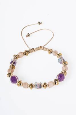 Sertifikalı Ametist, Güneş Taşı, Florit ve Hematit Doğal Taş Makrome Bileklik (SK:157) - 6