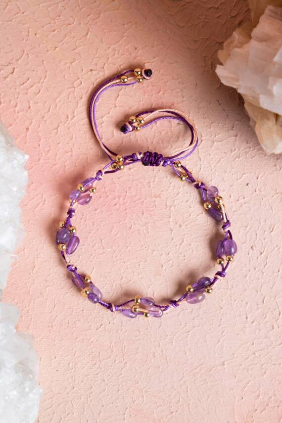 Sertifikalı Ametist, Hematit Makrome Doğal Taş Bileklik (SK:087) - 1