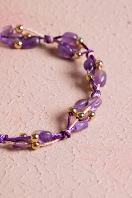 Sertifikalı Ametist, Hematit Makrome Doğal Taş Bileklik (SK:087) - 3