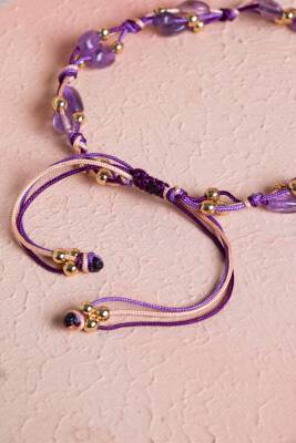 Sertifikalı Ametist, Hematit Makrome Doğal Taş Bileklik (SK:087) - 4