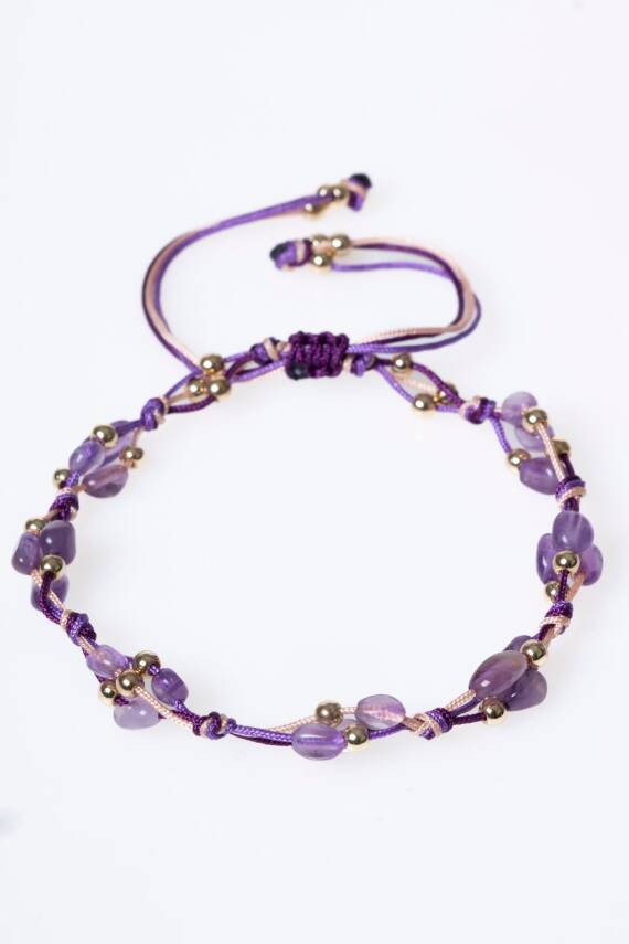 Sertifikalı Ametist, Hematit Makrome Doğal Taş Bileklik (SK:087) - 6