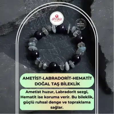 Sertifikalı Ametist, Labradorit Hematit Doğal Taş Bileklik - Doğal Taş (1)