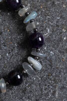 Sertifikalı Ametist, Labradorit Hematit Doğal Taş Bileklik - 2