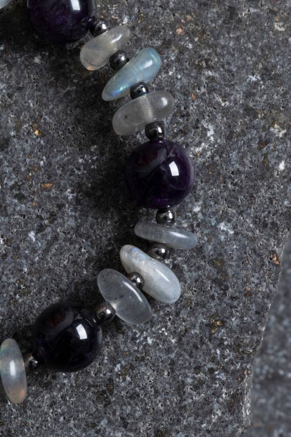 Sertifikalı Ametist, Labradorit Hematit Doğal Taş Bileklik - 2