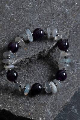 Sertifikalı Ametist, Labradorit Hematit Doğal Taş Bileklik - 3