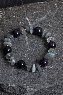 Sertifikalı Ametist, Labradorit Hematit Doğal Taş Bileklik - 4