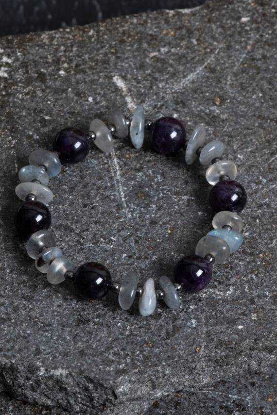 Sertifikalı Ametist, Labradorit Hematit Doğal Taş Bileklik - 4
