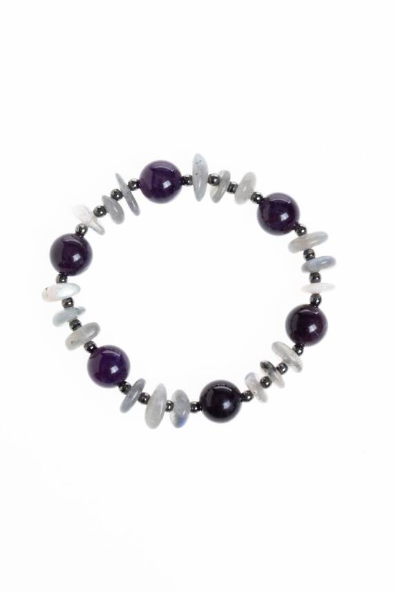 Sertifikalı Ametist, Labradorit Hematit Doğal Taş Bileklik - 5