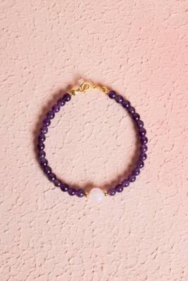 Sertifikalı Ametist, Pembe Kuvars Gümüş Aparatlı Doğal Taş Bileklik (SK:058) - Osmanlı Doğal Taş