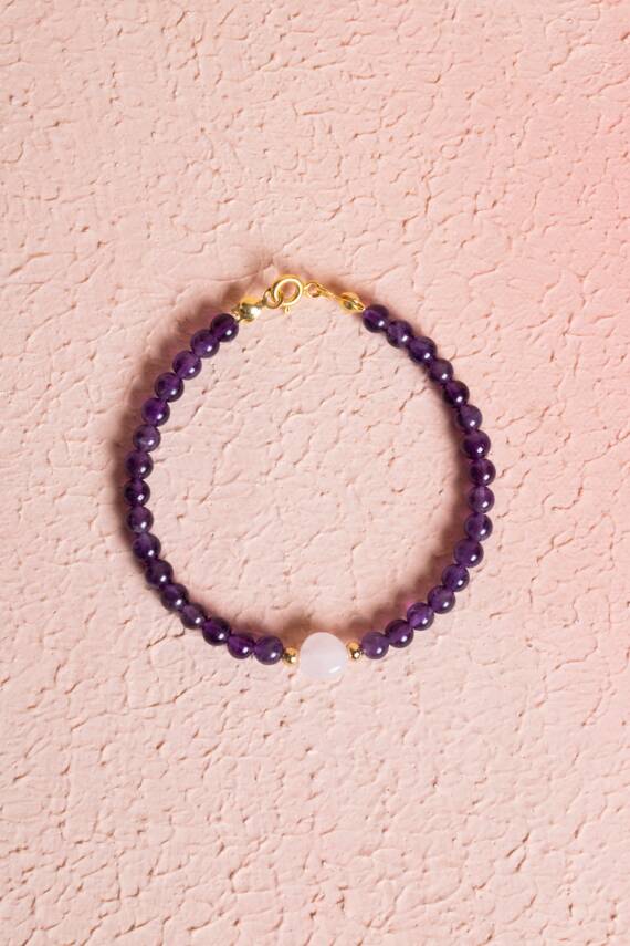 Sertifikalı Ametist, Pembe Kuvars Gümüş Aparatlı Doğal Taş Bileklik (SK:058) - 1