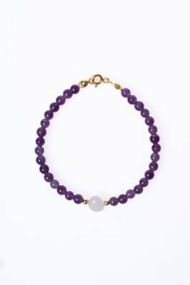 Sertifikalı Ametist, Pembe Kuvars Gümüş Aparatlı Doğal Taş Bileklik (SK:058) - 6