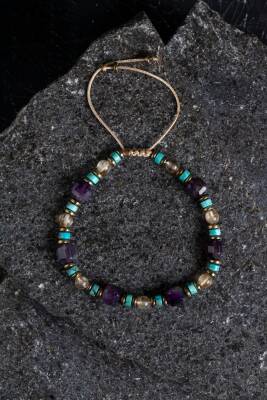 Sertifikalı Ametist, Turkuaz ve Sitrin Doğal Taş Makrome Bileklik (SK:160) - Osmanlı Doğal Taş