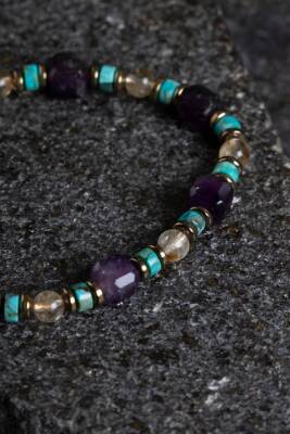 Sertifikalı Ametist, Turkuaz ve Sitrin Doğal Taş Makrome Bileklik (SK:160) - 4