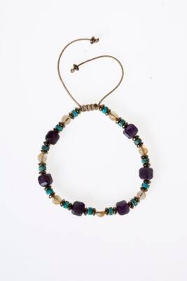 Sertifikalı Ametist, Turkuaz ve Sitrin Doğal Taş Makrome Bileklik (SK:160) - 6