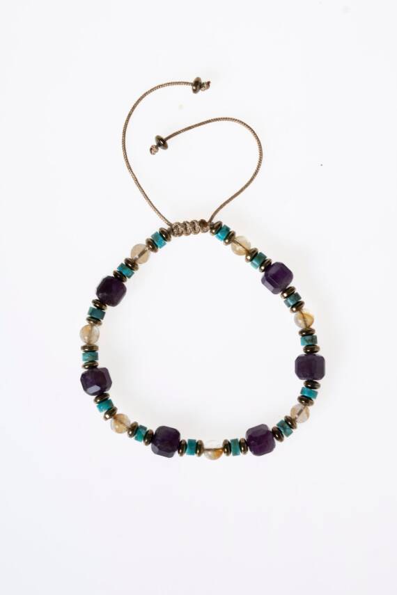 Sertifikalı Ametist, Turkuaz ve Sitrin Doğal Taş Makrome Bileklik (SK:160) - 6