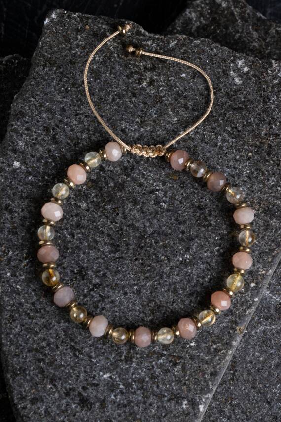 Sertifikalı Ametist, Turkuaz ve Sitrin Doğal Taş Makrome Bileklik (SK:161) - 1