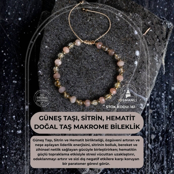 Sertifikalı Ametist, Turkuaz ve Sitrin Doğal Taş Makrome Bileklik (SK:161) - 2