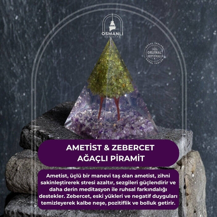 Sertifikalı Ametist & Zebercet Ağaçlı Piramit - 2