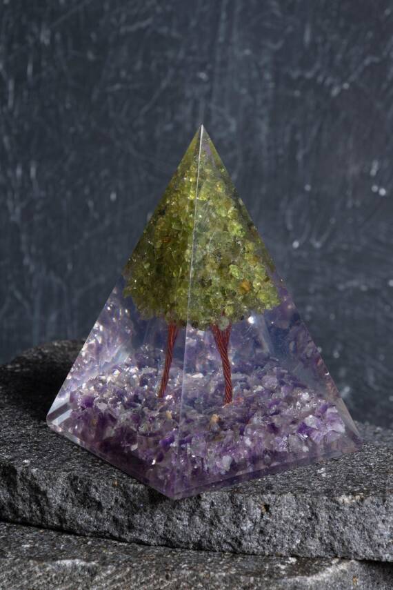 Sertifikalı Ametist & Zebercet Ağaçlı Piramit - 3