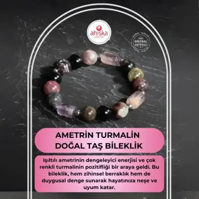 Sertifikalı Ametrin Turmalin Doğal Taş Bileklik - Doğal Taş (1)