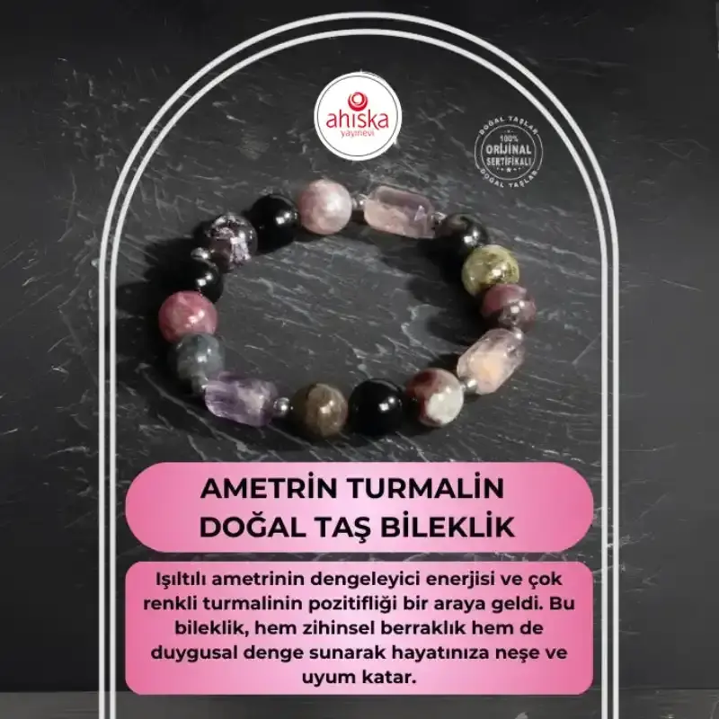 Sertifikalı Ametrin Turmalin Doğal Taş Bileklik - 2