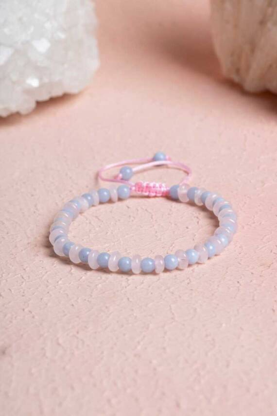 Sertifikalı Anjelit, Pembe Kuvars Doğal Taş Makrome Bileklik (SK394) - 1