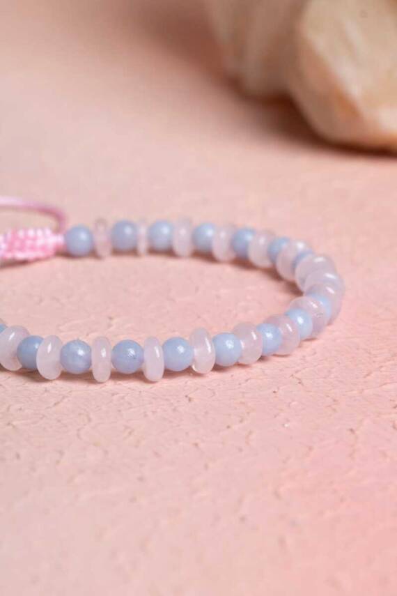 Sertifikalı Anjelit, Pembe Kuvars Doğal Taş Makrome Bileklik (SK394) - 2