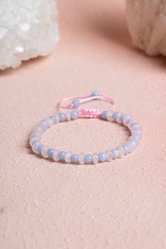 Sertifikalı Anjelit, Pembe Kuvars Doğal Taş Makrome Bileklik (SK:394) - 1