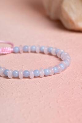 Sertifikalı Anjelit, Pembe Kuvars Doğal Taş Makrome Bileklik (SK:394) - 2