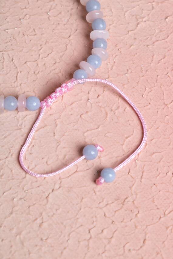 Sertifikalı Anjelit, Pembe Kuvars Doğal Taş Makrome Bileklik (SK:394) - 3