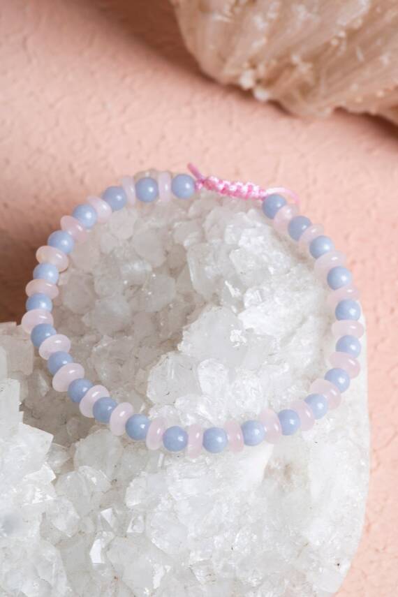 Sertifikalı Anjelit, Pembe Kuvars Doğal Taş Makrome Bileklik (SK:394) - 4