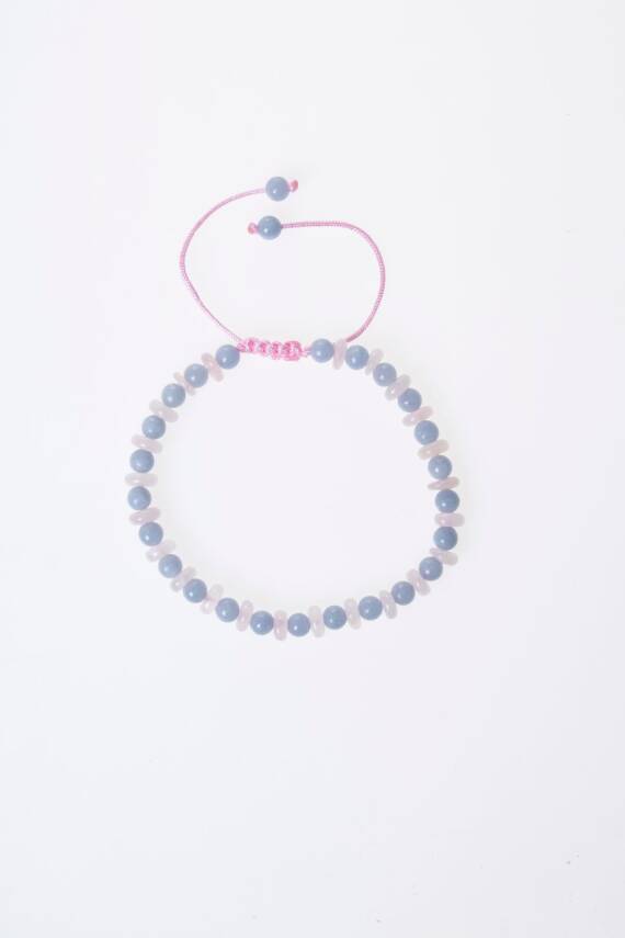 Sertifikalı Anjelit, Pembe Kuvars Doğal Taş Makrome Bileklik (SK:394) - 5